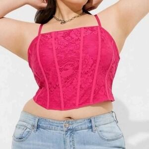 Torrid Lace Corset Top Womens 2x Hot Pink Bustier Smocked Back Festival Party